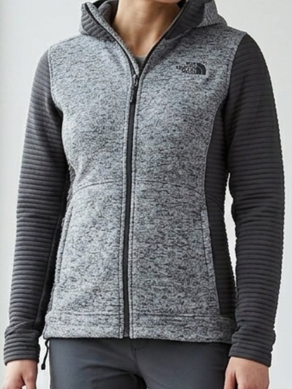 The North Face XS Indi Insulated Hoodie Gray Black Full Zip Jacket